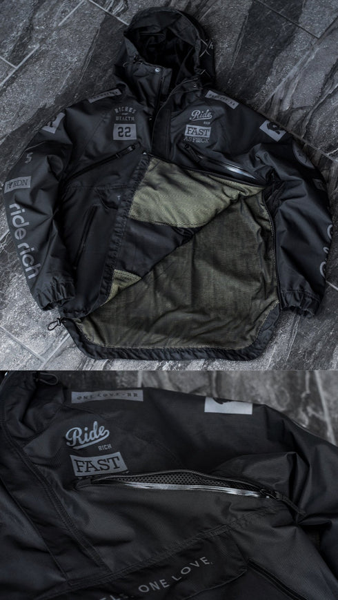 Ride Rich Concord Armoured GP Anorak Softshell Motorcycle Jacket - All Black